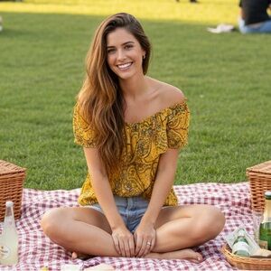 LOFT Yellow Paisley Ruffle Sleeve Blouse size 14